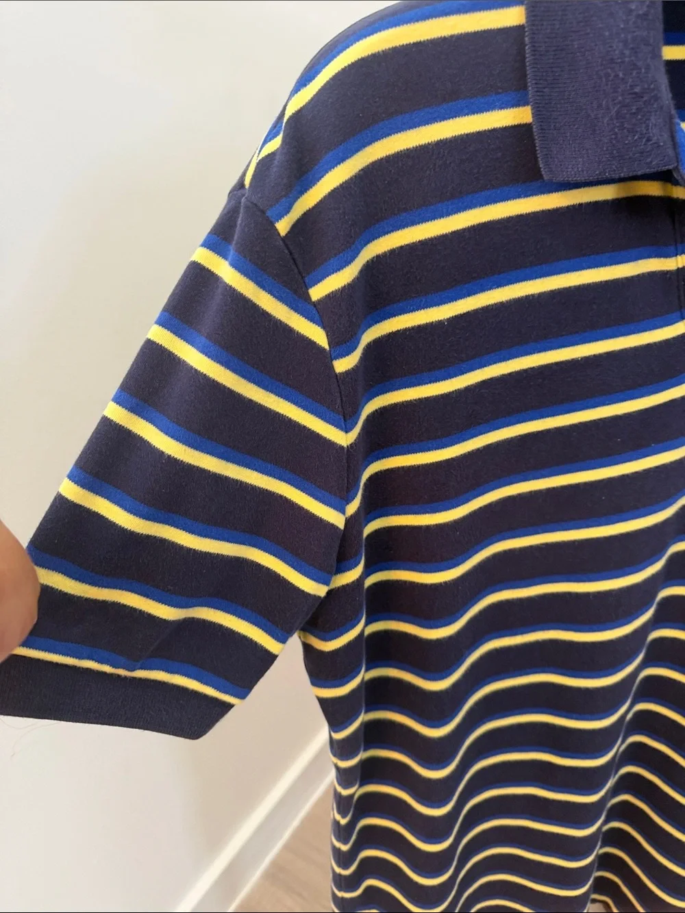 Vintage Ralph Lauren Polo Silver Label Navy and Yellow Striped Polo.  Sz L